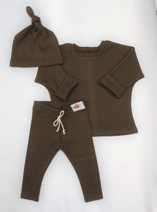 Braun-Baumwoll Kinder Set (Hose, Shorts und Sweatshirt)